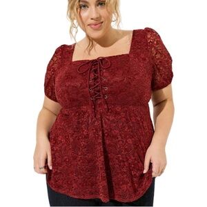 Torrid 00 babydoll chenille lace square neck blouse NWT L